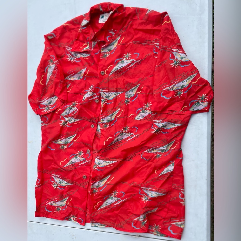Men's Vibrant Red Fish Pattern Shirt